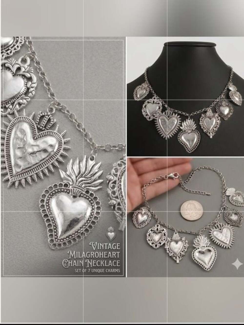 Silver Heart Charm Necklace - Women Jewelry - Picture 2 of 4